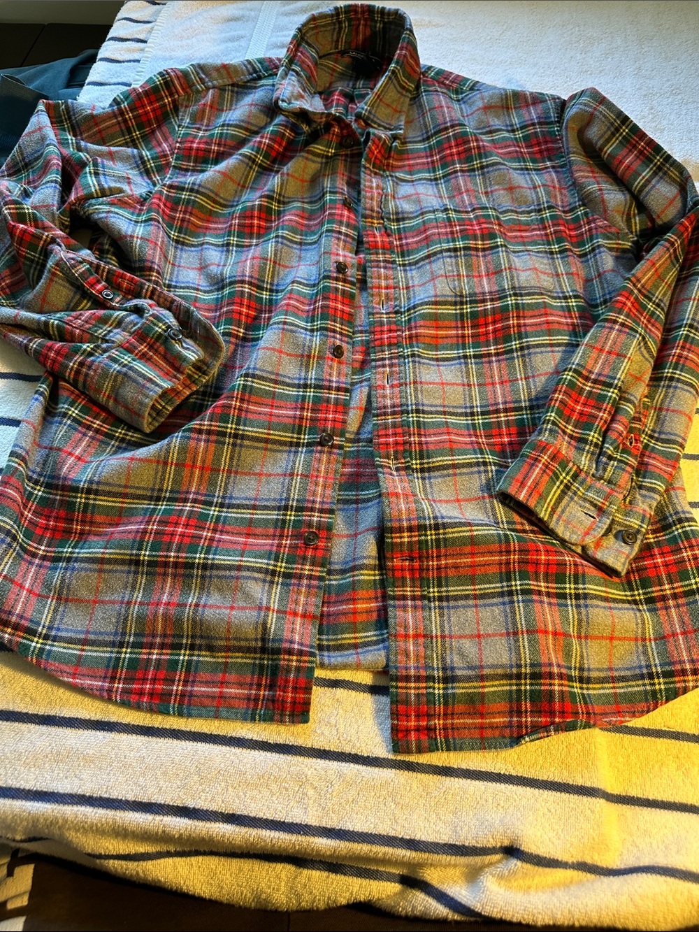 Lands' End Red, Green and Gray Plaid Flannel Shirt